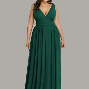 Dark Green Chiffon Evening dress double v